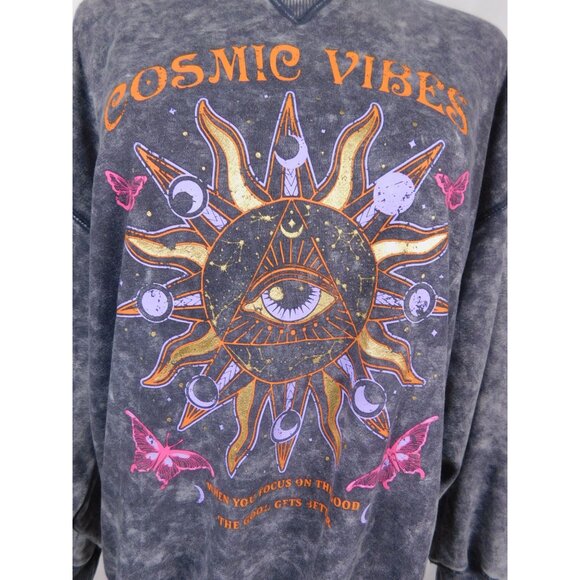 Cosmic Vibes Sun Eye Sweatshirt Black Acid Wash S Boho Witchcore - Picture 8 of 12